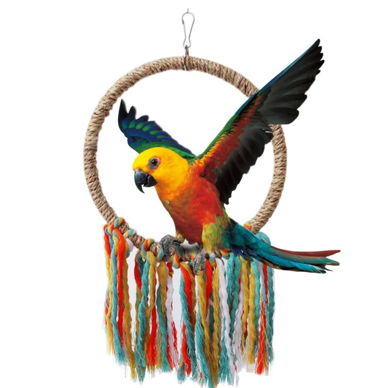 Pet Bird Parrot Toy Памучно въже Circle Toys Дъвчаща хапка Parrot Perch Висящо въже Пръстен Стойка Играчка за катерене Birds Swing Cage Toy