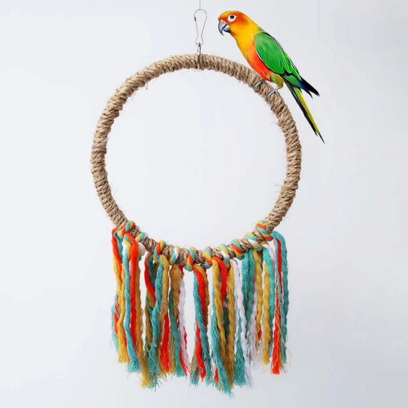 Pet Bird Parrot Toy Памучно въже Circle Toys Дъвчаща хапка Parrot Perch Висящо въже Пръстен Стойка Играчка за катерене Birds Swing Cage Toy