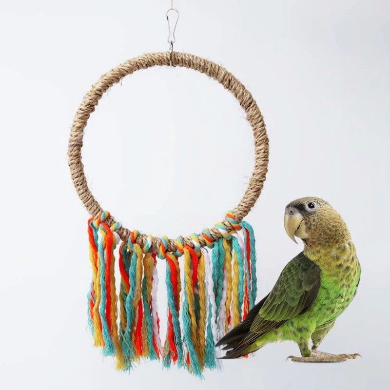 Pet Bird Parrot Toy Памучно въже Circle Toys Дъвчаща хапка Parrot Perch Висящо въже Пръстен Стойка Играчка за катерене Birds Swing Cage Toy