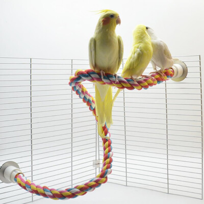 Madárfogós játék tartós pamut kötél Többszínű kisállat papagáj álló ülőrudak Cockatiel papagáj ketrechez játék kisállat madár játék