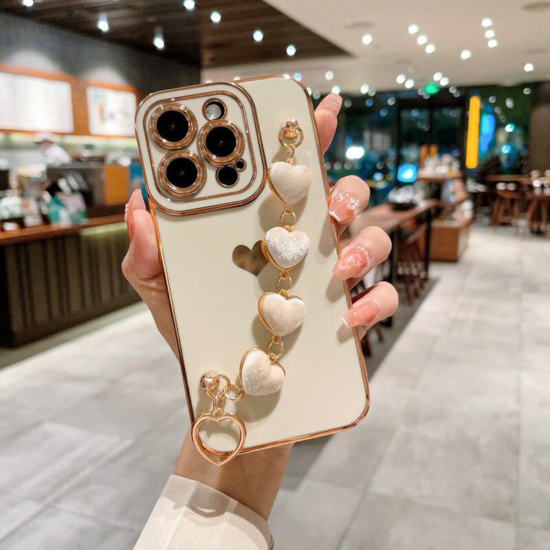 Tinka mobiliojo telefono dėklui iphone16 cinkuota love pliušinė apyrankė 14Promax Apple 15 apsauginis dangtelis 13 apsaugantis nuo kritimo