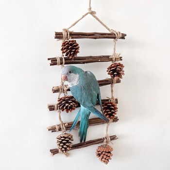 Parrot Stand Swing Αναρριχητική Σκάλα με Κρεμαστό Μασητικό Παιχνίδι Ξύλινη Βάση Πέρκας για Macaw Parakeet Cockatiel Bird Supplies