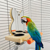 Pet Bird Mirror with Feeder Bowl Παπαγάλος Κλουβί παιχνίδι με καθρέφτη για Macaw African Greys Parakeet Cockatoo Cockatiel Conure Canaries