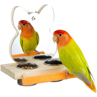 Pet Bird Mirror with Feeder Bowl Παπαγάλος Κλουβί παιχνίδι με καθρέφτη για Macaw African Greys Parakeet Cockatoo Cockatiel Conure Canaries