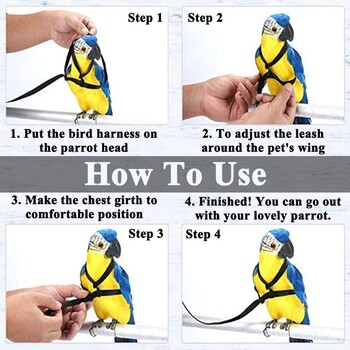 Parrot Bird Harness Leash Outdoor Flying Traction Straps Band Ρυθμιζόμενο σχοινί εκπαίδευσης κατά του δαγκώματος