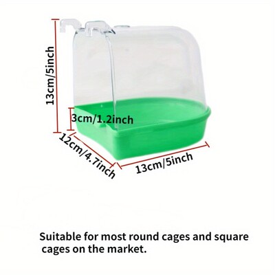 1 vnt paukščių vonią galima pakabinti lauke, kad vandens purslų nepatektų į papūgos vonią. Permatoma vonios dėžutė mažiems paukščiams