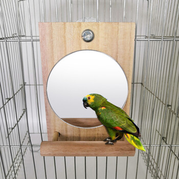 Bird Parakeet Mirror for Cage Ξύλινο κρεμαστό διαδραστικά παιχνίδια παιχνιδιού με αξεσουάρ κλουβιού Cockatiel Stick για Lovebird