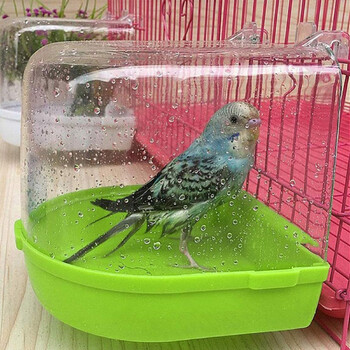 Μπανιέρα κρεμαστή Parrot Budgie Εύκολα στην εγκατάσταση Αξεσουάρ κλουβιού καναρινιών Κουτί μπάνιου πουλιών κατοικίδιων ζώων Μπολ ντους νερού Parrot Μικρό κλουβί πουλιών