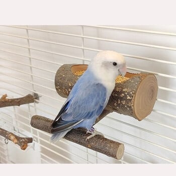 Parrot Natural Wood Bowl Feeding Wooden Bird Perches Stand Bird Cage Double Hole Food Water Bowl for Parrots Canaries Macaws