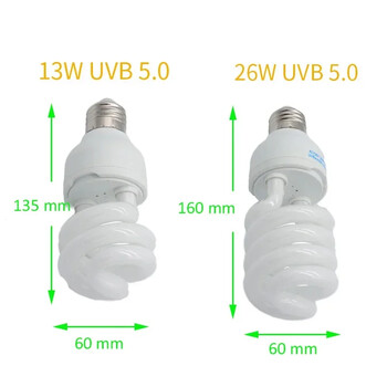 UVB5.0 10.0 110v-220v Гущер Калциева добавка Лампа 13W 26W UV крушка E27 Енергоспестяваща лампа за влечуги Костенурки и земноводни