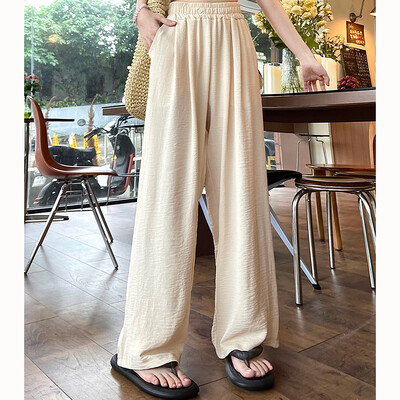 Moteriškos vasaros laisvalaikio gatvių kelnės Moteriškos mados gatvės apranga Baggy plačios kelnės Moteriškos aukšto juosmens, tiesios kojos