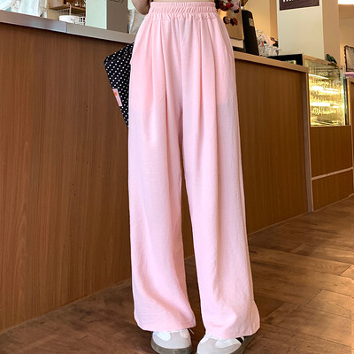 Moteriškos vasaros laisvalaikio gatvių kelnės Moteriškos mados gatvės apranga Baggy plačios kelnės Moteriškos aukšto juosmens, tiesios kojos