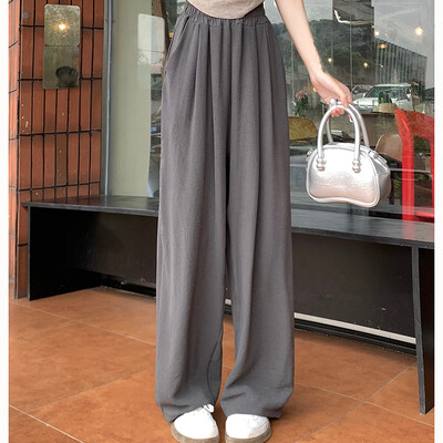 Moteriškos vasaros laisvalaikio gatvių kelnės Moteriškos mados gatvės apranga Baggy plačios kelnės Moteriškos aukšto juosmens, tiesios kojos