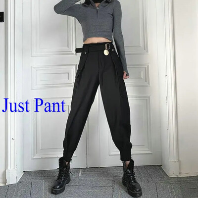 Moda femei Streetwear Pantaloni cargo stil coreean cu picior lat pantaloni harem cu talie elastică, ocazional, pantaloni joggeri largi pentru femei