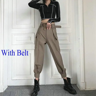 Moda femei Streetwear Pantaloni cargo stil coreean cu picior lat pantaloni harem cu talie elastică, ocazional, pantaloni joggeri largi pentru femei