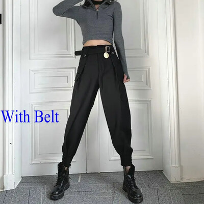 Moda femei Streetwear Pantaloni cargo stil coreean cu picior lat pantaloni harem cu talie elastică, ocazional, pantaloni joggeri largi pentru femei