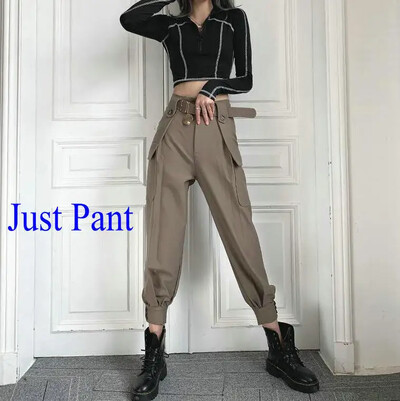 Moda femei Streetwear Pantaloni cargo stil coreean cu picior lat pantaloni harem cu talie elastică, ocazional, pantaloni joggeri largi pentru femei