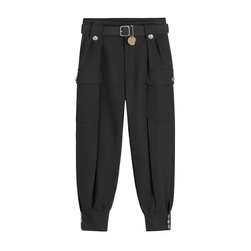Moda femei Streetwear Pantaloni cargo stil coreean cu picior lat pantaloni harem cu talie elastică, ocazional, pantaloni joggeri largi pentru femei