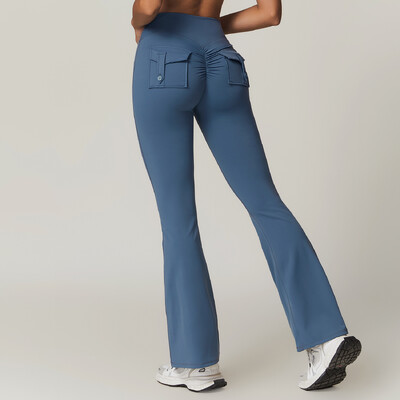 Női zsebben kiszélesedő nadrágok magas derekú sport jóga nadrágok ruhák fitnesz edzőtermi ruhák sportruházat nadrág gyorsan szárad, légáteresztő leggings