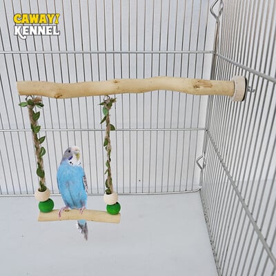 Wood Parrot Stand Pole Double Layer Swing Toy for Bird Tiger Skin Claw Grinding Beak Stand Stand Pole Bird Cage Accessories