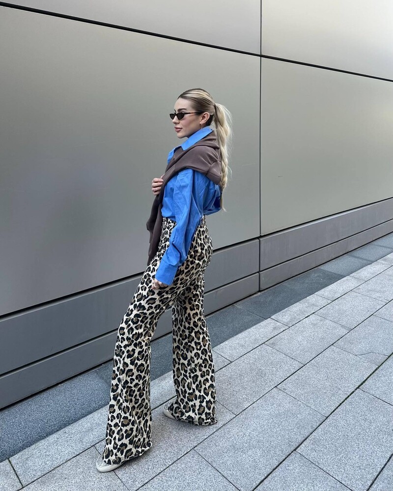 Y2K TRAF divatos leopárdmintás női nadrág 2024 magas derekú, bő elülső cipzáras légy széles szárú hosszú nadrág Lady Vintage új nadrágban