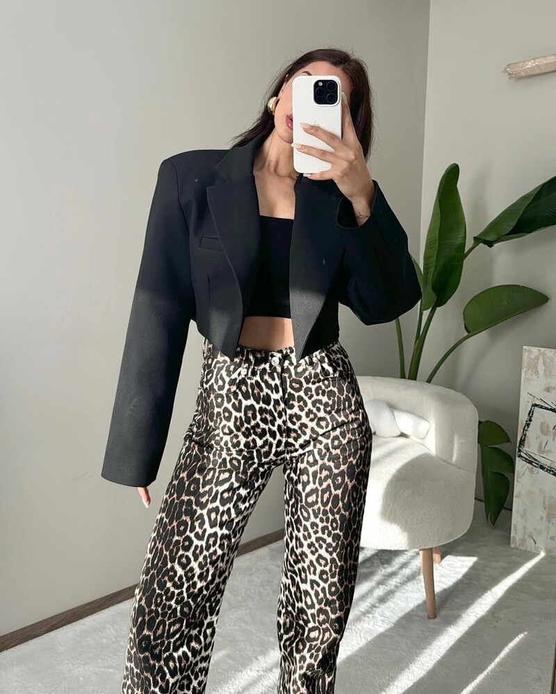 Y2K TRAF divatos leopárdmintás női nadrág 2024 magas derekú, bő elülső cipzáras légy széles szárú hosszú nadrág Lady Vintage új nadrágban