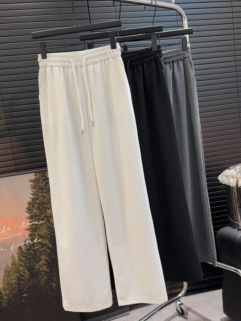 Dámske nohavice so širokými nohavicami, nové módne, elastické, s korálkami v páse, voľné rovné nohavice, dámske ležérne streetwear