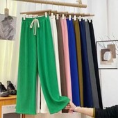 Pantaloni largi de vară, subțiri, casual, cu model de os de șarpe, cu talie înaltă, la modă, versatili, coreeani, cu șnur, pantaloni de damă