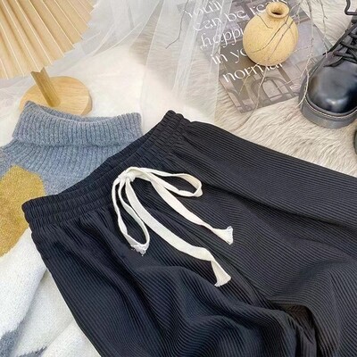 Pantaloni largi de vară, subțiri, casual, cu model de os de șarpe, cu talie înaltă, la modă, versatili, coreeani, cu șnur, pantaloni de damă