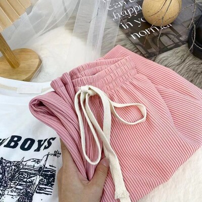 Pantaloni largi de vară, subțiri, casual, cu model de os de șarpe, cu talie înaltă, la modă, versatili, coreeani, cu șnur, pantaloni de damă