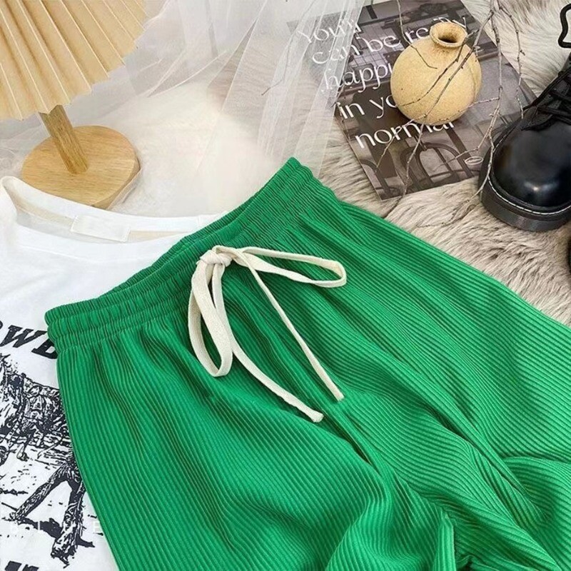 Pantaloni largi de vară, subțiri, casual, cu model de os de șarpe, cu talie înaltă, la modă, versatili, coreeani, cu șnur, pantaloni de damă