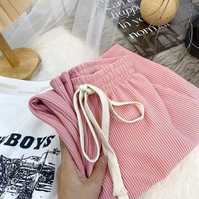 Pantaloni largi de vară, subțiri, casual, cu model de os de șarpe, cu talie înaltă, la modă, versatili, coreeani, cu șnur, pantaloni de damă