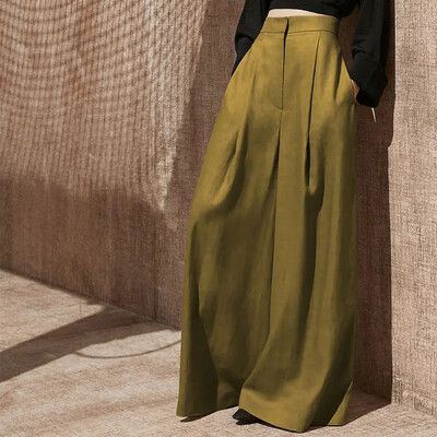 Moteriškų kelnių tendencijos 2025 m. plačios kojos su kišenėmis, rudeninės, patogios, elastingos, laisvalaikio vieno dydžio klasikinės Xxl kelnės, moteriškos kelnės