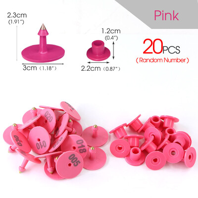 20 tk. Juhusliku numbriga ümmargune seakõrvasild, läbimõõt: 2 cm, plastikust kõrvarõngas kariloomade märgistamiseks lamba küüliku looma identifitseerimiskaart