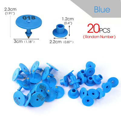 20 tk. Juhusliku numbriga ümmargune seakõrvasild, läbimõõt: 2 cm, plastikust kõrvarõngas kariloomade märgistamiseks lamba küüliku looma identifitseerimiskaart