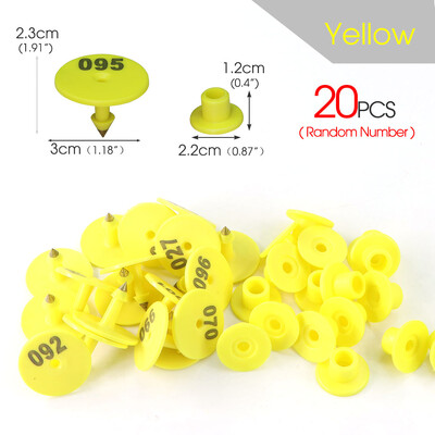 20 tk. Juhusliku numbriga ümmargune seakõrvasild, läbimõõt: 2 cm, plastikust kõrvarõngas kariloomade märgistamiseks lamba küüliku looma identifitseerimiskaart