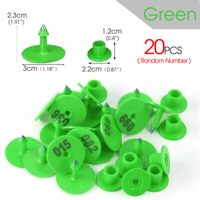 20 tk. Juhusliku numbriga ümmargune seakõrvasild, läbimõõt: 2 cm, plastikust kõrvarõngas kariloomade märgistamiseks lamba küüliku looma identifitseerimiskaart