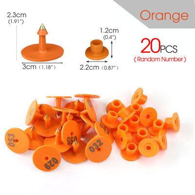 20 tk. Juhusliku numbriga ümmargune seakõrvasild, läbimõõt: 2 cm, plastikust kõrvarõngas kariloomade märgistamiseks lamba küüliku looma identifitseerimiskaart