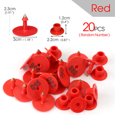 20 tk. Juhusliku numbriga ümmargune seakõrvasild, läbimõõt: 2 cm, plastikust kõrvarõngas kariloomade märgistamiseks lamba küüliku looma identifitseerimiskaart