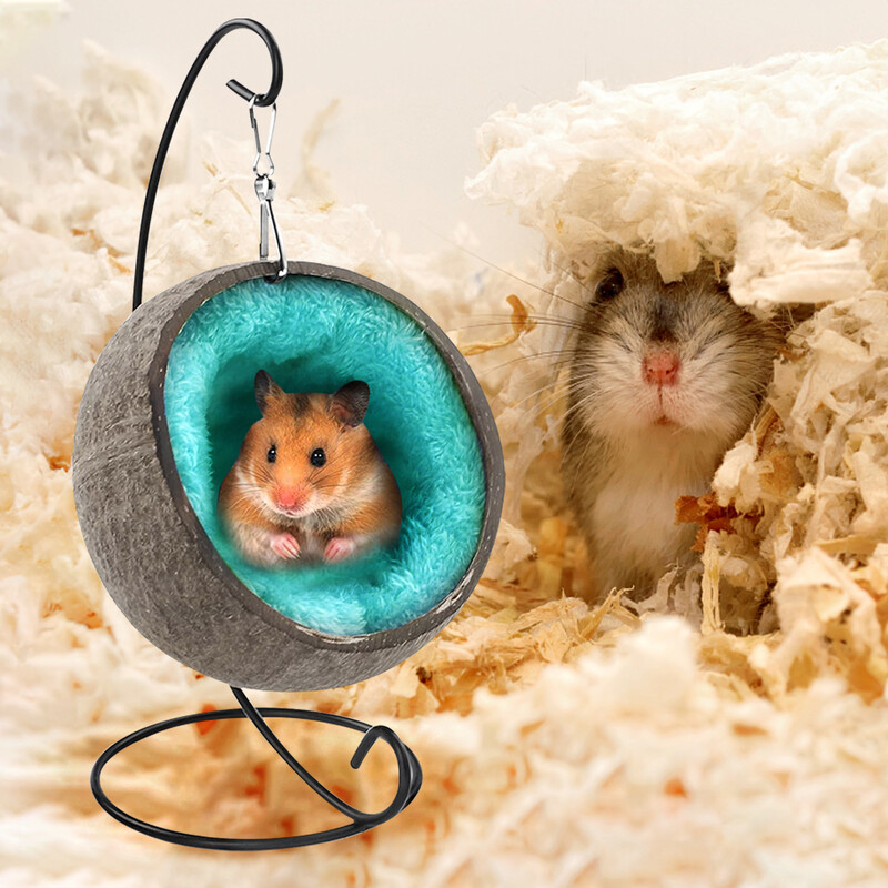 Dabīgs kokosriekstu kāmju slēpnis ar spilvenu balstiekārtu Kokosriekstu mizas kāmja gultas māja ar siltu paliktni mazam dzīvniekam