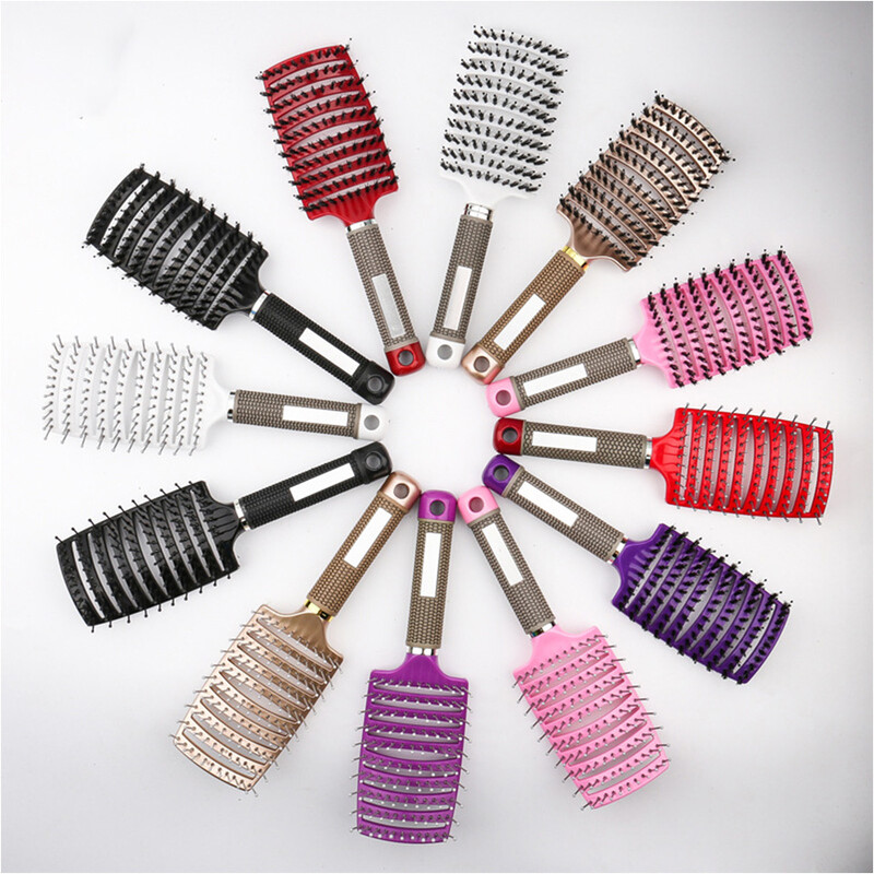 Hrebeň na masáž pokožky hlavy s nylonovými štetinami, kefa na mokré kučeravé vlasy, antistatická kefa na vlasy, profesionálny kadernícky štýl