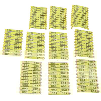 100 buc. 001 până la 100 etichete din plastic pentru animale, etichete integrate pentru animale, rezistente la culoare, pentru bovine, vaci, oi, porc, capre