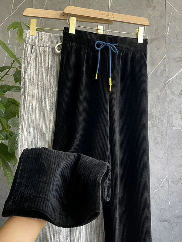 Dámske teplé zahusťovacie nohavice so širokými nohavicami, zimné a zamatové rovné nohavice, klasické nohavice s vysokým pásom, vintage móda, Broek