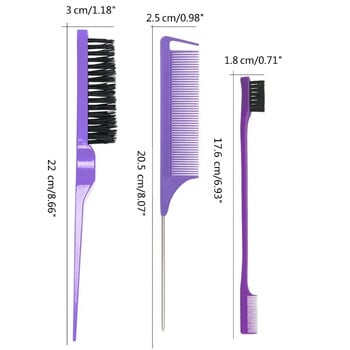 3 бр. Комплект гребени за оформяне на коса. Четка за коса с троен гребен. Гребени с опашка на плъх. Четка за ръбове. Инструменти за опашка.
