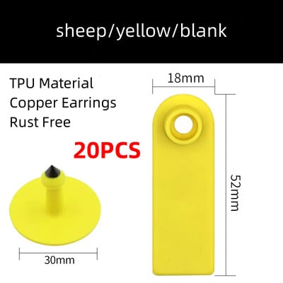 20 DB tehén sertés bárány fülcímkék jel üres fej fülbevaló haszonállat azonosító kártya TPU kiváló minőségű réz köröm