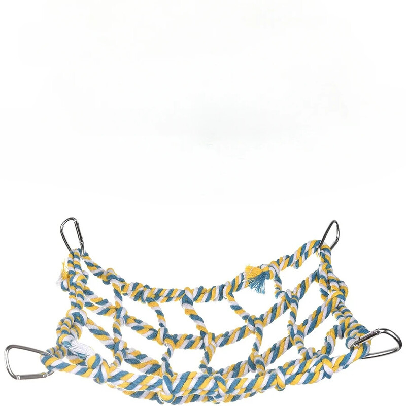 Papūgos žaislai Spalvingas austinis laipiojimo tinklas su 4 kabliukais paukščių pakabinamas sūpynės tinklas Žiurkė medvilnė hamako virvė paukščių papūgai