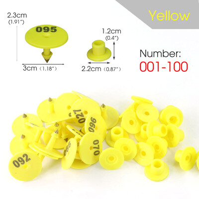 1-100 Număr Etichetă rotundă pentru ureche de porc Fermă Oi Iepure Etichetă pentru ureche Carte de identificare pentru animale Cercei anti-cădere în 6 culori pentru păsări de curte