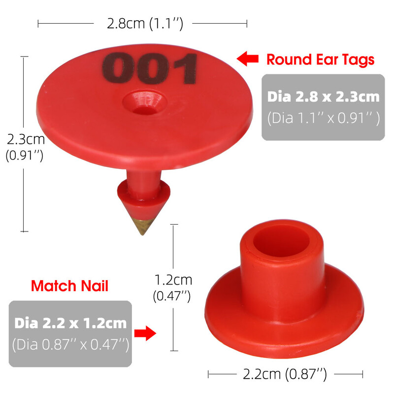 1-100 Număr Etichetă rotundă pentru ureche de porc Fermă Oi Iepure Etichetă pentru ureche Carte de identificare pentru animale Cercei anti-cădere în 6 culori pentru păsări de curte