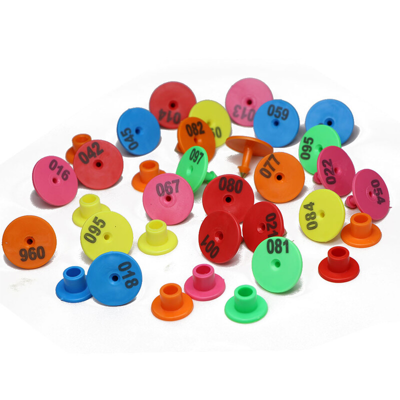 1-100 Număr Etichetă rotundă pentru ureche de porc Fermă Oi Iepure Etichetă pentru ureche Carte de identificare pentru animale Cercei anti-cădere în 6 culori pentru păsări de curte
