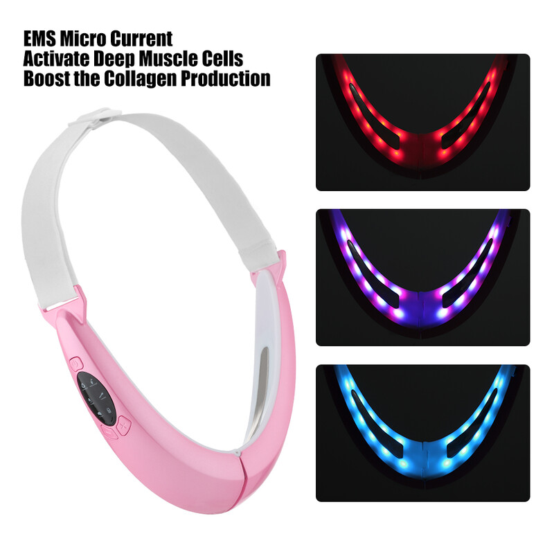 Veido liekninamasis vibracinis masažuoklis LED fotonų terapijos veido pakėlimo prietaisas dvigubo smakro V veido formos skruostų pakėlimo diržas